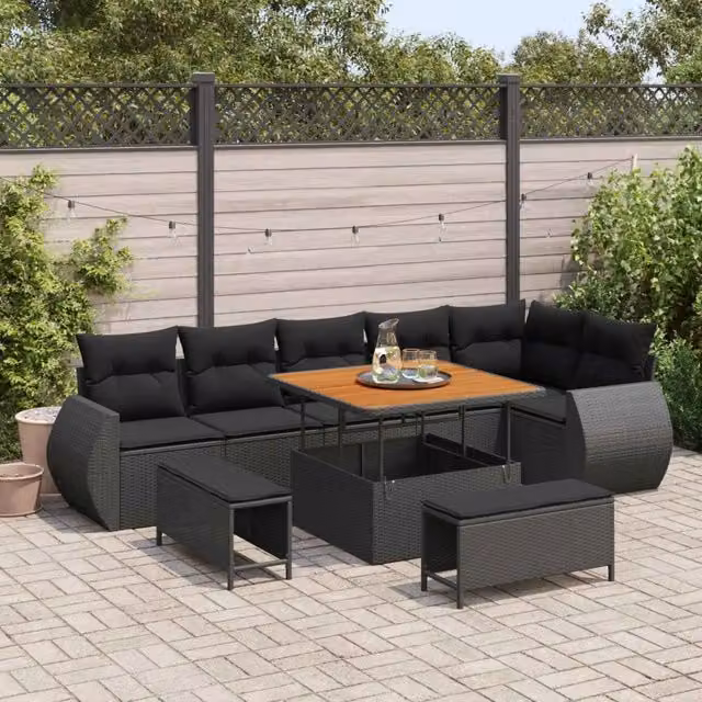 Set Divano da Giardino 9 pz Nero polyrattan 3361884