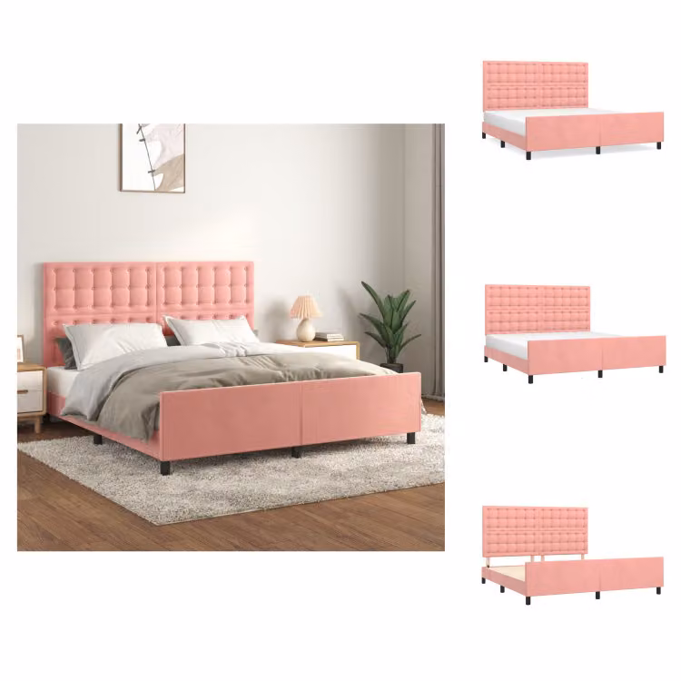 vidaXL Letto con testiera in velluto rosa 160x200 cm - Letti & Reti
