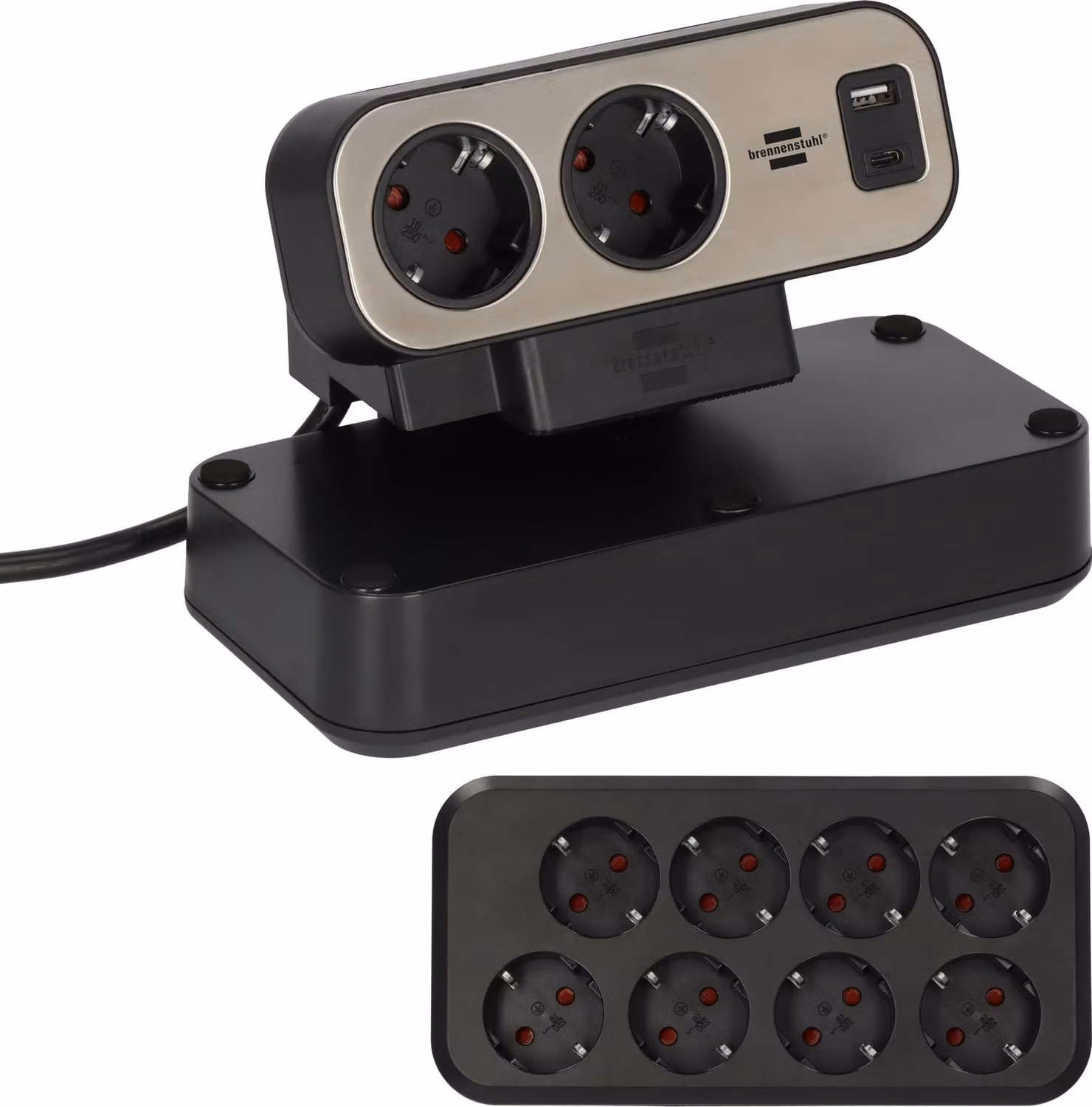 BRENNENSTUHL 1153580200 Strisce di prese estilo Duplex+, 10 vie/USB, nero/argento