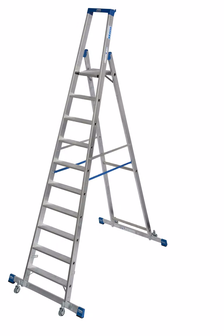 KRAUSE STABILO Stufen-StehLeiter, fahrbar mit Traverse 1x10 Stufen