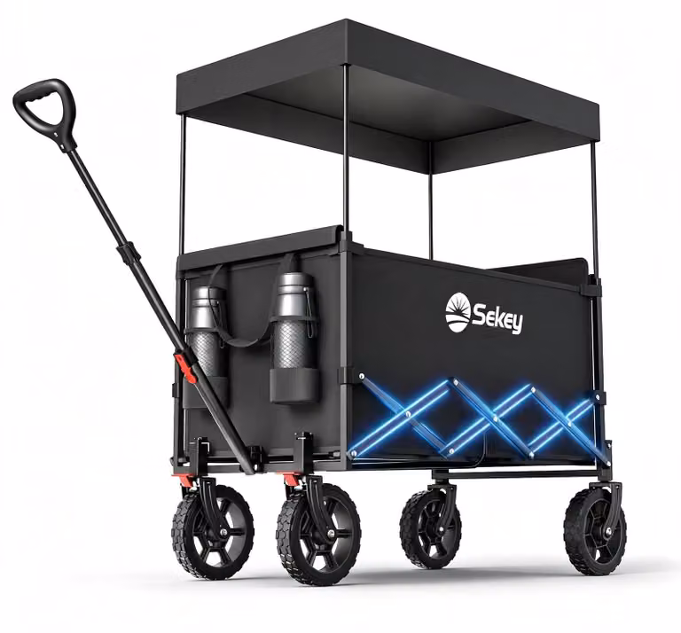 Carrello a mano Sekey con tetto, carrello a mano con capacità di carico fino a 150 kg, carrello di trasporto, carrello per attrezzature, nero