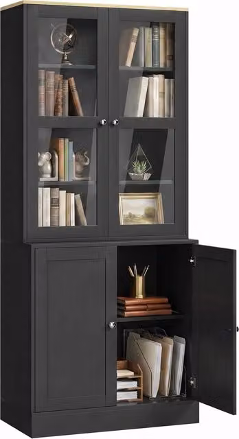 Libreria vetrina con 6 ripiani e 4 ante ¨C Minimal ¨C nero