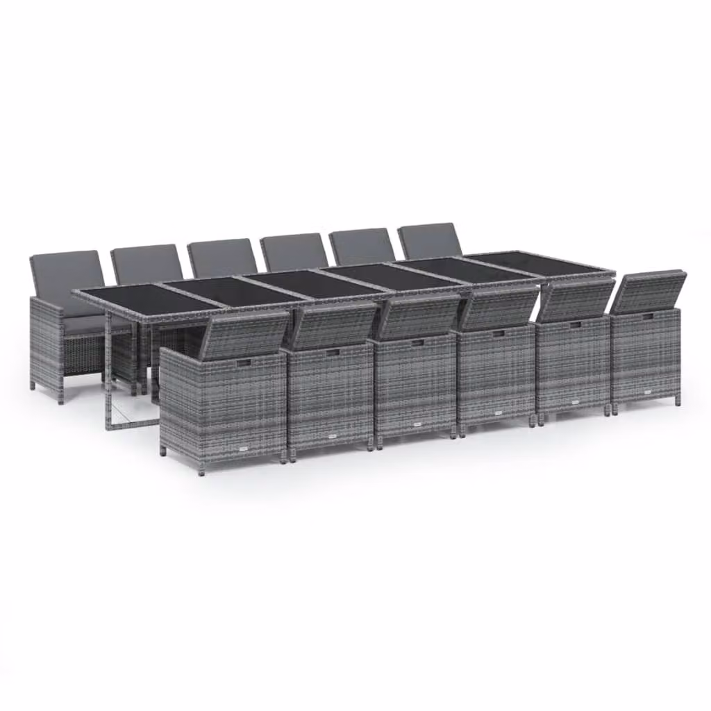 Set da Pranzo per Giardino 13 pz con Cuscini Polyrattan Grigio
