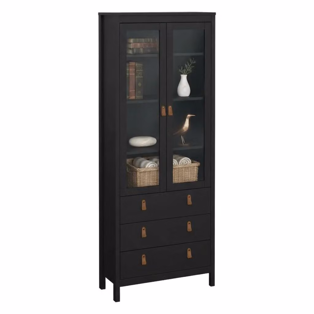 Vetrina Lazio DMORA nera con ante in vetro e finitura opaca, L: 78 cm, P: 33 cm, H: 199 cm – 2