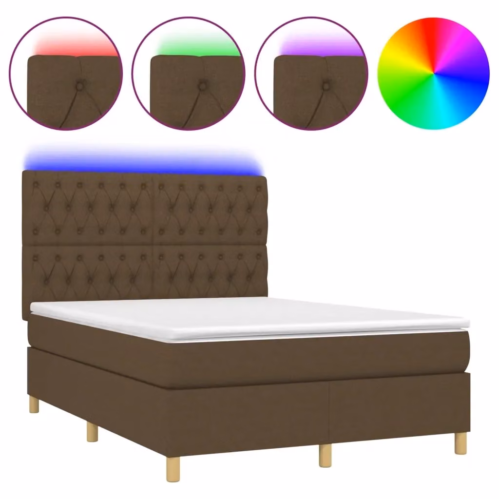 Letto con Materasso a Molle vidaXL in Tessuto Marrone e Bianco con Illuminazione LED e Porta USB L/P: 140 x 190 cm – 2