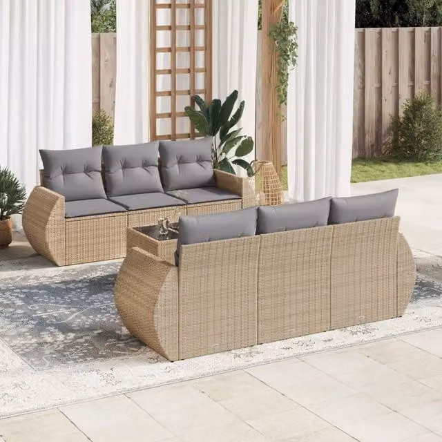 Set Divani da Giardino 7 pz con Cuscini Beige in Polyrattan 3253446
