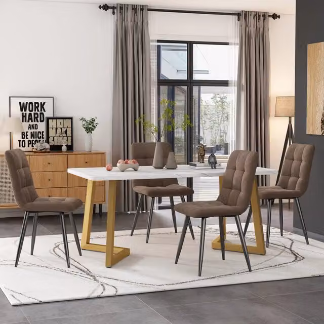 Tavolo da Pranzo Allungabile con 4 Sedie ¨C MINIMAL ¨C Rettangolare Legno Marrone Gambe Dorate 117x68 cm