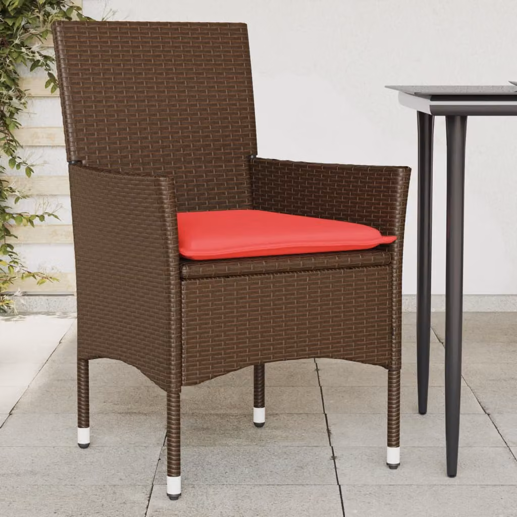 Set di 2 sedie da giardino vidaXL in polyrattan marrone con cuscini e braccioli
