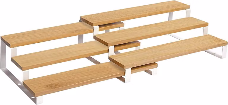 Set di 2 scaffali per erbe aromatiche - Estensibili - 3 ripiani per scaffale - Realizzati in bambù e acciaio - Impilabili