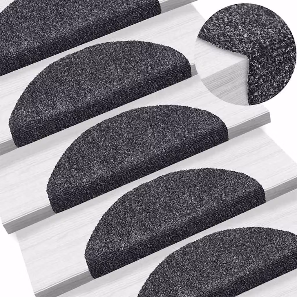 Set di 15 tappetini per scale autoadesivi vidaXL, forma semicircolare, colore grigio antracite, L 65 cm x P 40 cm x H 2,1 cm