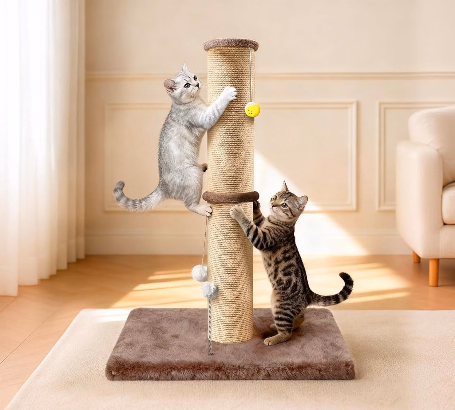 Albero per gatti Kratzbaum, altezza 91 cm, rivestito in sisal, ideale per gatti domestici, colore marrone, base di 53 x 40 cm