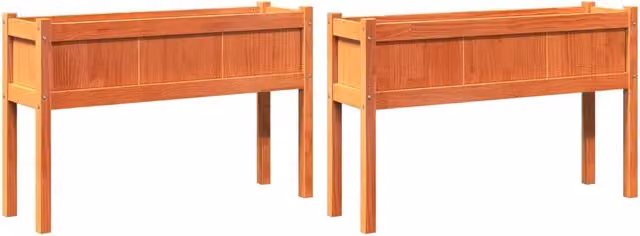 Set di 2 Fioriere DESIGN IN in Legno di Pino Massello Marrone per Giardino Ornamentale o Orto