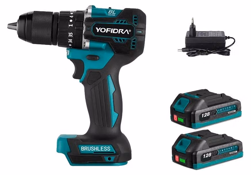 Trapano avvitatore a percussione, motore brushless, oltre 35 livelli di coppia, 2 batterie, spina EU da 220V-240V