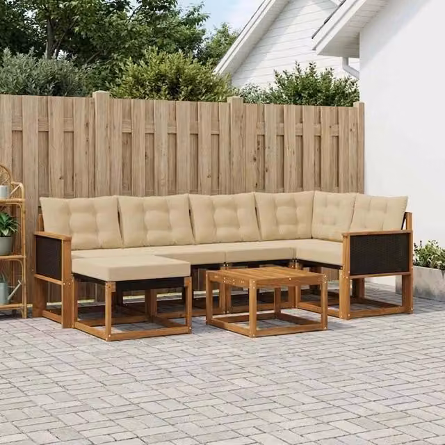 Set di divani da esterno 7 pz Naturale e Beige 3382073