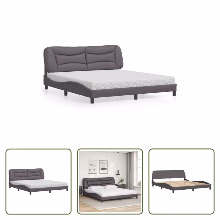 The Living Store Letto con materasso grigio 180x200 cm in ecopelle