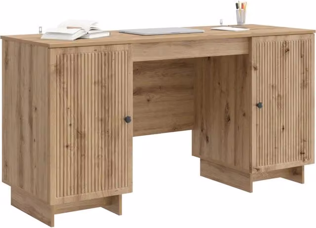 Scrivania moderna in legno MDF laminato color rovere e marrone L: 142,5 cm, P: 60 cm, H: 75 cm