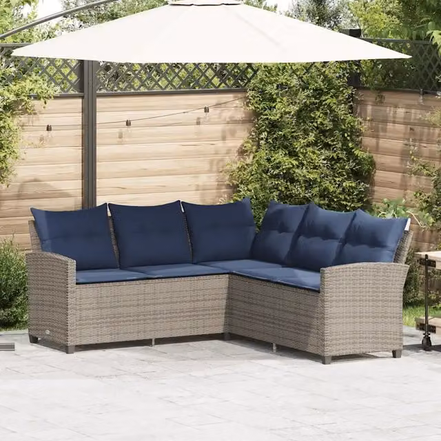 Divano a Forma di L con Cuscini-Sofa con Cuscini in Polyrattan Grigio 115514