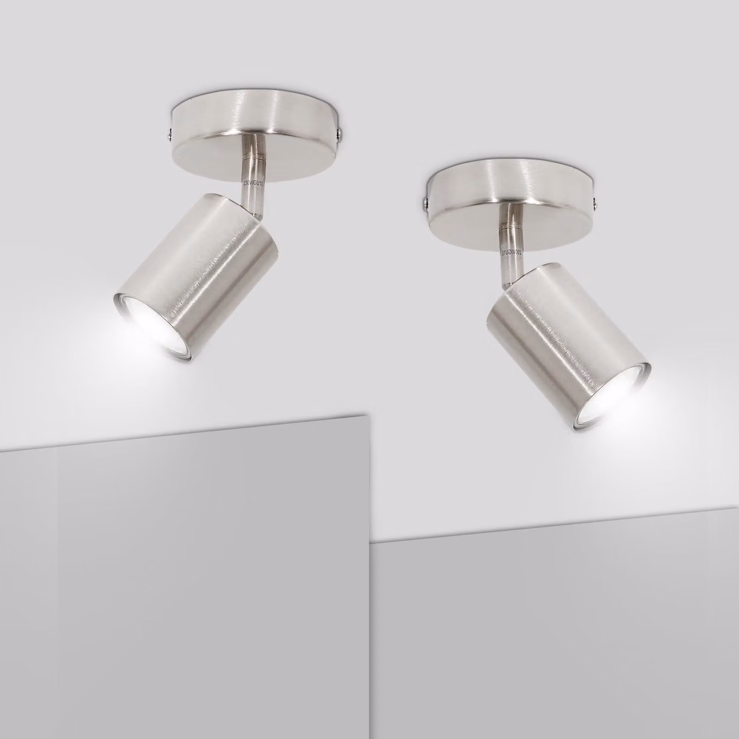 Lampada da soffitto GU10, 2 luci, orientabile, finitura nichel, design moderno