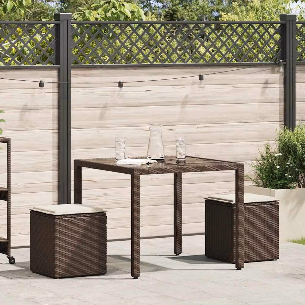 vidaXL Sgabelli Giardino con Cuscini 2pz Marrone 40x40x43cm Polyrattan
