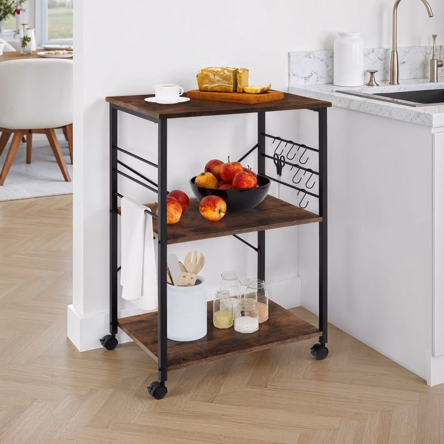 Carrello portavivande tectake in stile industriale con ruote, colore marrone, L/P/H: 65,5 x 45,5 x 88,5 cm – 2