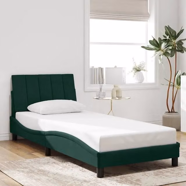Struttura Letto Hanko Design Mania in Velluto Verde Scuro L/P/H: 90 x 200 cm