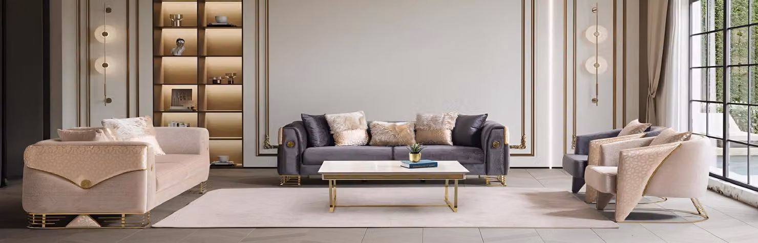 Elegante Wohnzimmer Couchgarnitur Designer Beige 3-Sitzer Sofas 3tlg