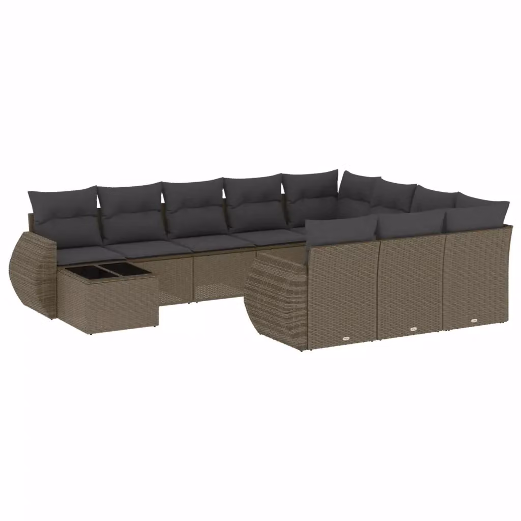 vidaXL Set Divani da Giardino 11 pz in Polyrattan Grigio con Cuscini e Tavolino da Esterno – 2