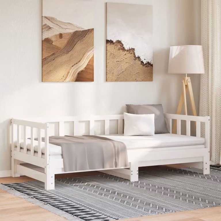 vidaXL Dormeuse Estraibile Bianca in Legno Massello di Pino per Adulti, 2x 90x200 cm
