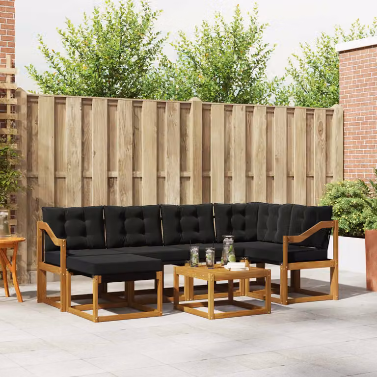 Set di divani da esterno vidaXL 7 pz in legno di acacia con cuscini, colore marrone e nero