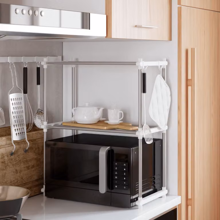 Ripiano per microonde vidaXL bianco in metallo e plastica L: 51 cm, P: 27 cm, H: 63 cm
