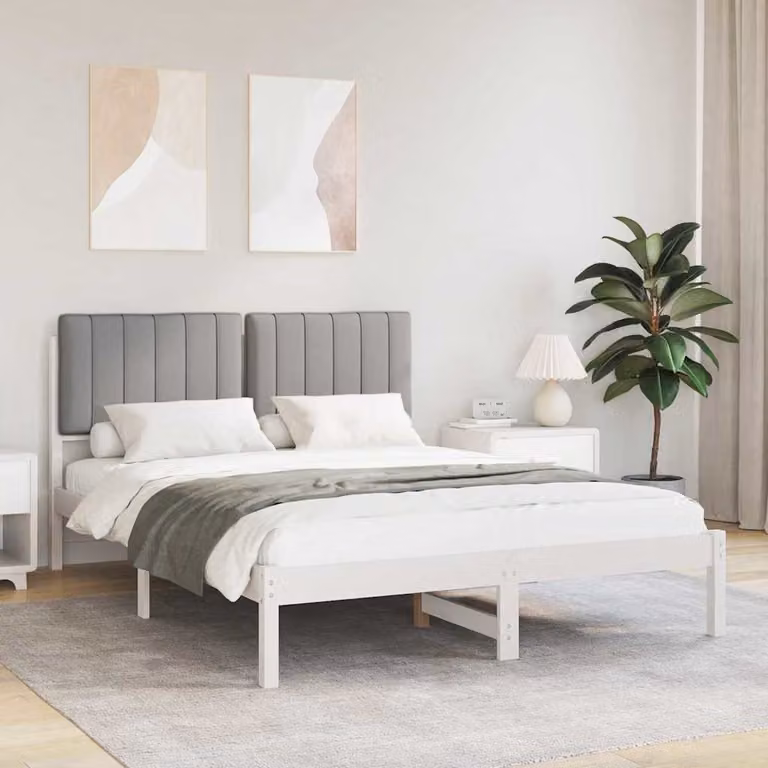 Letto con Testiera Rivestita vidaXL in Legno di Pino e Tessuto Grigio L/P/H: 140 x 190 x 84.5 cm