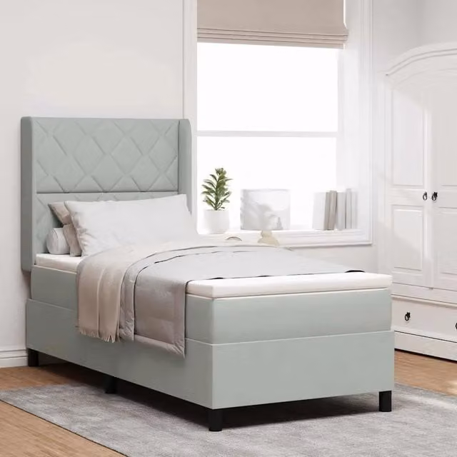 Letto a molle con testiera vidaXL in velluto grigio, L/P/H: 90 x 200 cm