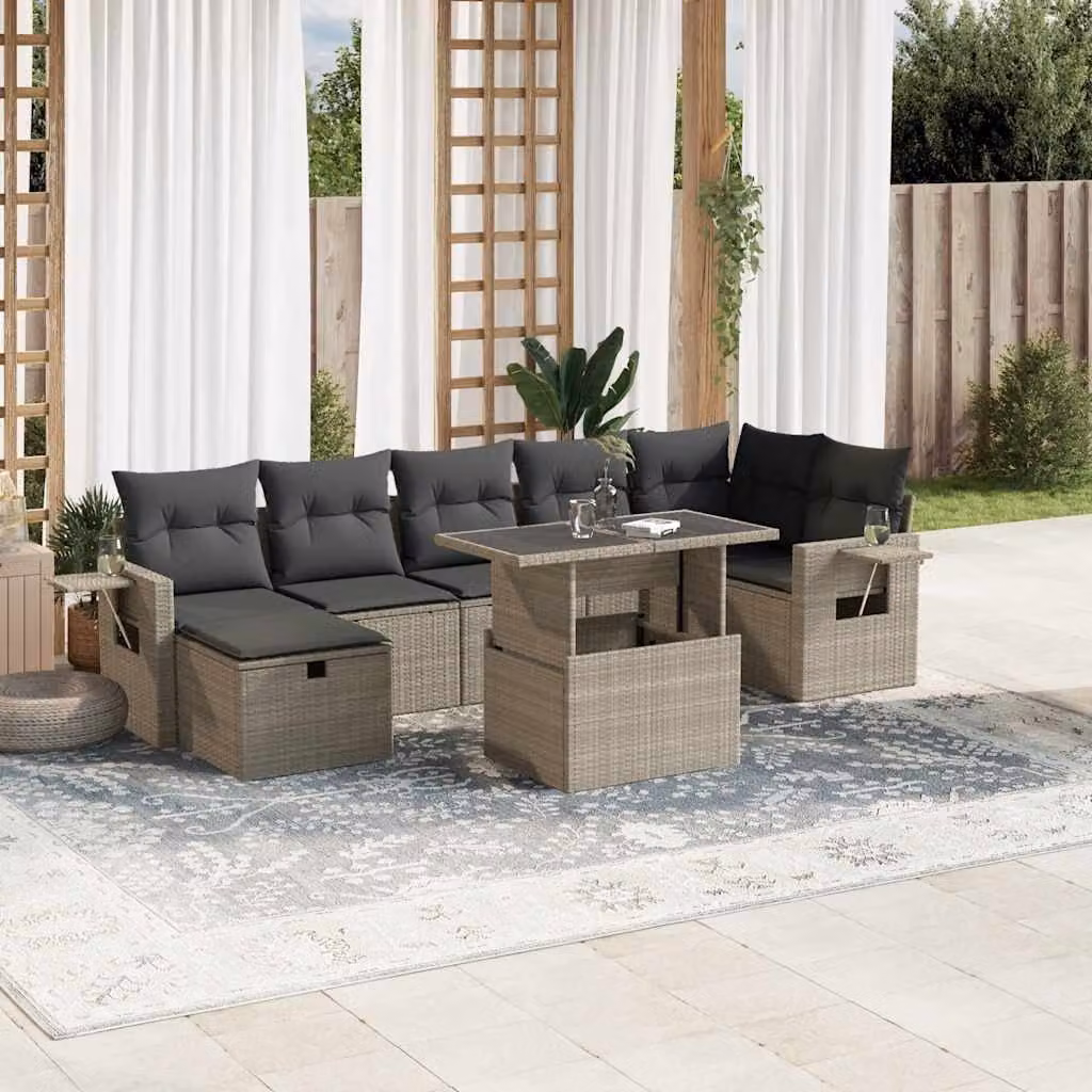 vidaXL Set Divano da Giardino a L 8pz con Cuscini Grigio Moderno in Polyrattan e Acciaio – 1