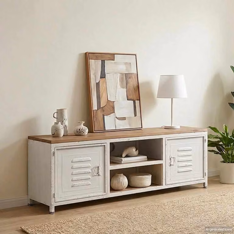 Mobile TV vidaXL in stile industriale in legno e metallo, Bianco e Marrone, L 120 x P 30 x H 40 cm