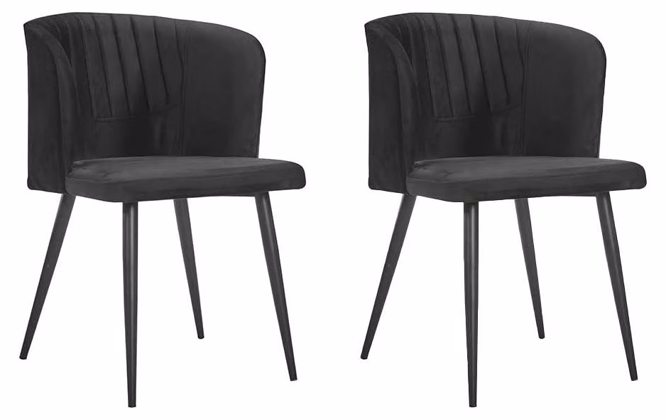 Set di due sedie da pranzo Siena, colore nero, in velluto, con braccioli