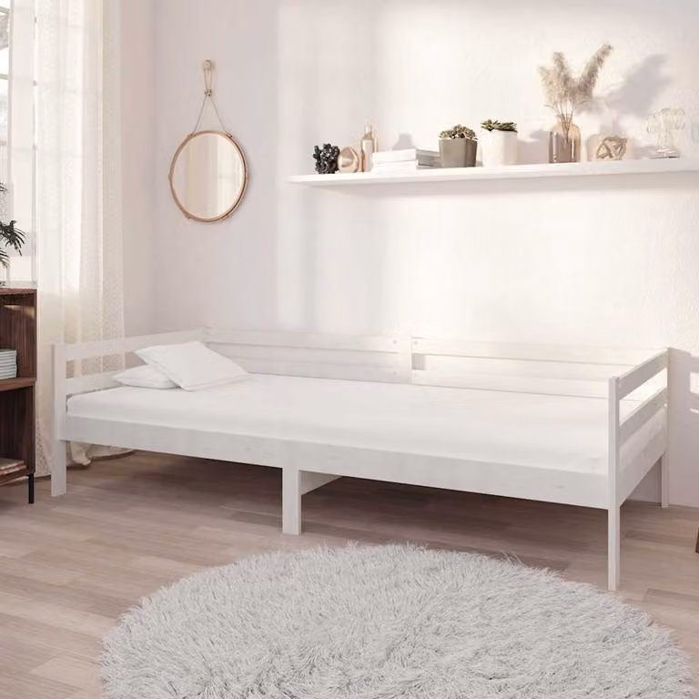 vidaXL Divano Letto in Legno di Pino con Materasso Bianco L/P/H: 204 x 90 x 57 cm