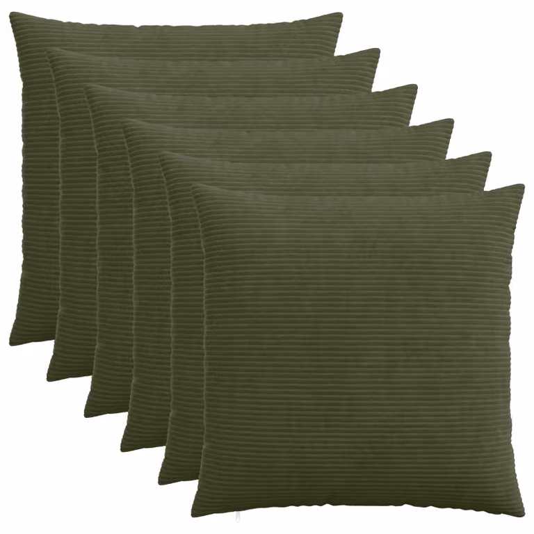 Set di 6 federe vidaXL HEERLEN in velluto a coste, colore verde, 55 x 55 cm