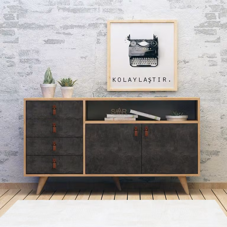 Skye Decor, Pagina, consolle, rovere, 100% pannelli truciolari rivestiti in melamina, 140 x 40 x 86 cm