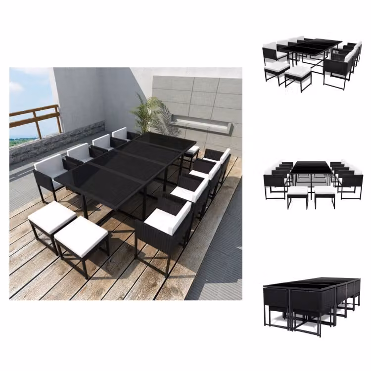 vidaXL set da pranzo da giardino 13 pezzi con cuscini in poly rattan nero - Set di mobili da giardino