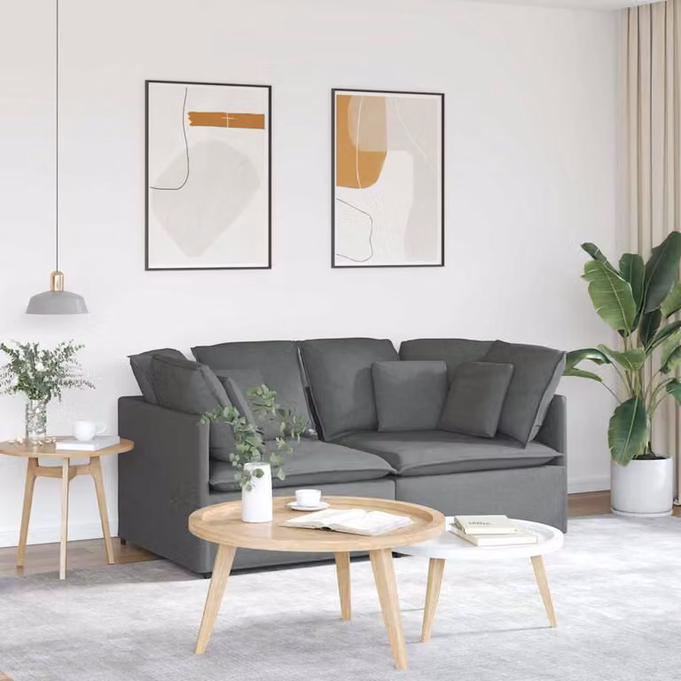 vidaXL Divano Modulare a L in Tessuto Grigio con Cuscini e Struttura in Metallo e Legno