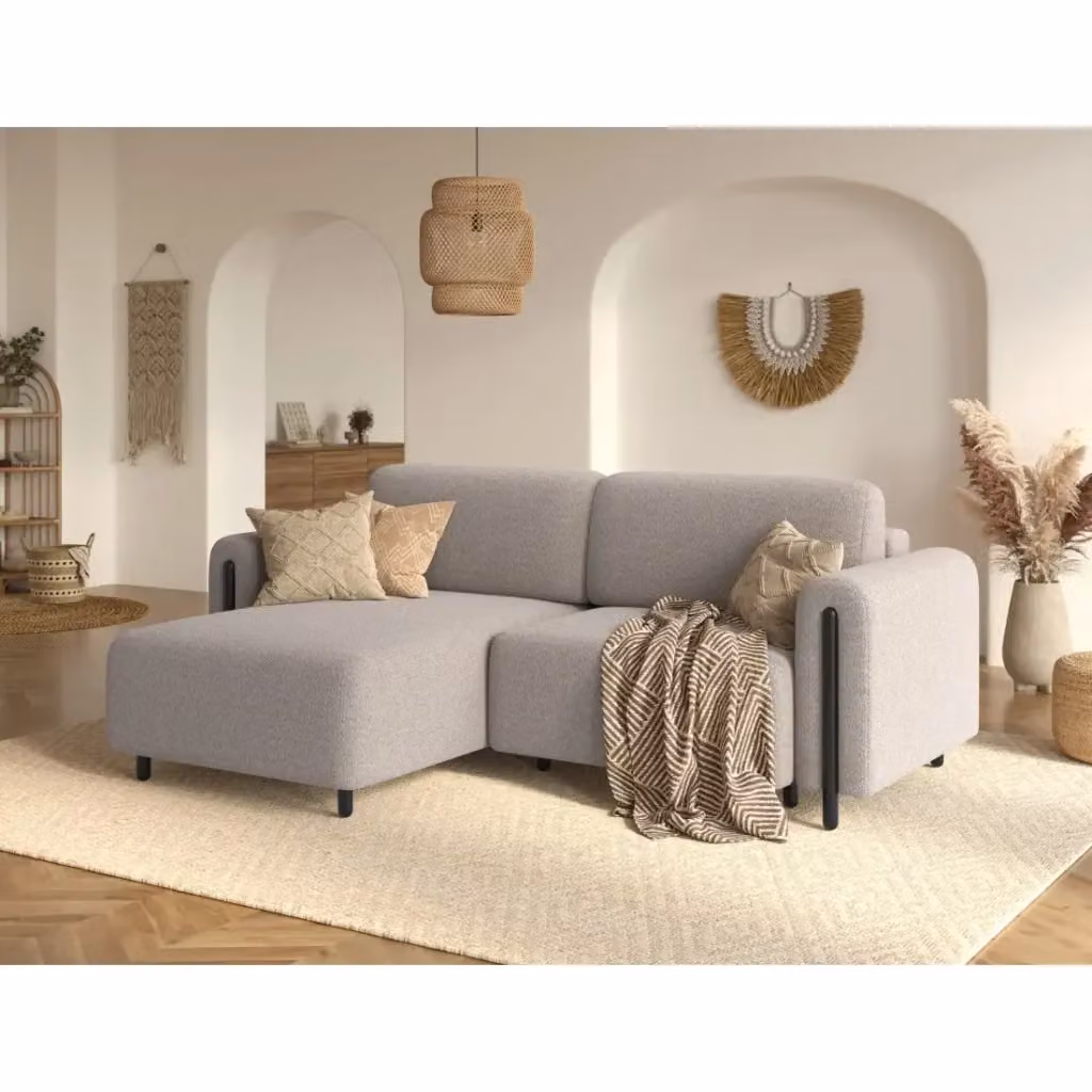 Divano ad angolo convertibile MEUBLORAMA ARVESSA beige sabbia con contenitore e funzione letto, lato sinistro, L 244 cm x P 154 cm x H 95 cm – 2