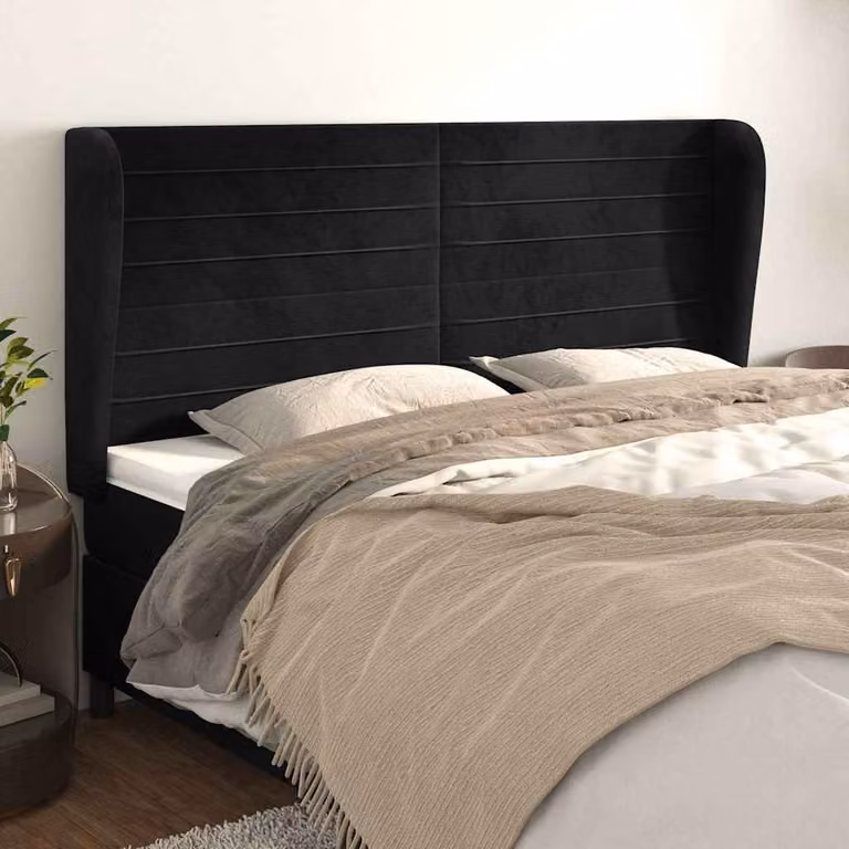 Testiera ad orecchio vidaXL in velluto nero L: 163 cm, P: 23 cm, H: 118/128 cm