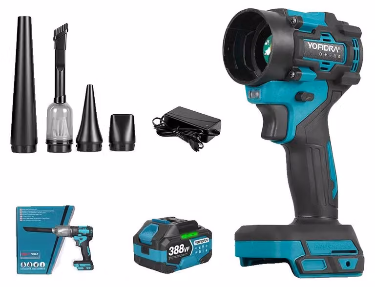 Aspiratore/soffiatore, motore brushless, potenza 1200 W, 1 set di batterie