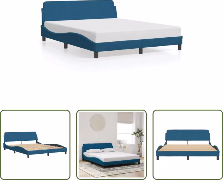 The Living Store Struttura letto con testiera blu 160x200 cm in velluto