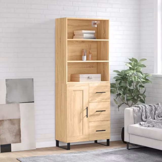 Credenza moderna vidaXL in legno e metallo, colore beige e marrone, L: 69,5 cm, P: 34 cm, H: 180 cm