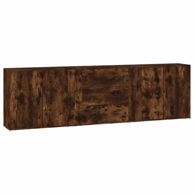 Credenze 3 pz | Madia | Buffet da pranzo | Armadio da pranzo Rovere Fumo in Legno Multistrato