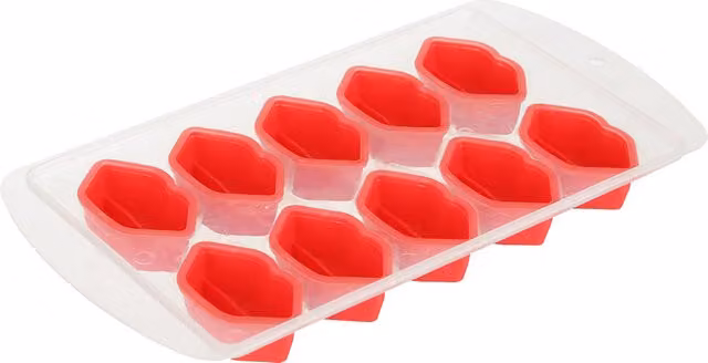 Stampo per ghiaccio KASANOVA con 10 cubetti a forma di bocca in silicone e plastica, colore rosso