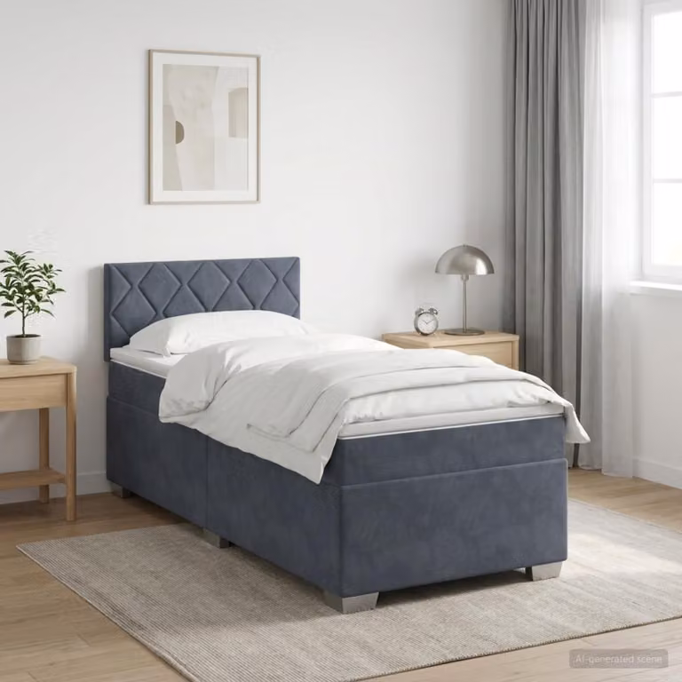 Letto con Box Spring vidaXL in tessuto con materasso a molle insacchettate, illuminazione LED sottostante e porta USB, Grigio, L 200 x L 80 cm