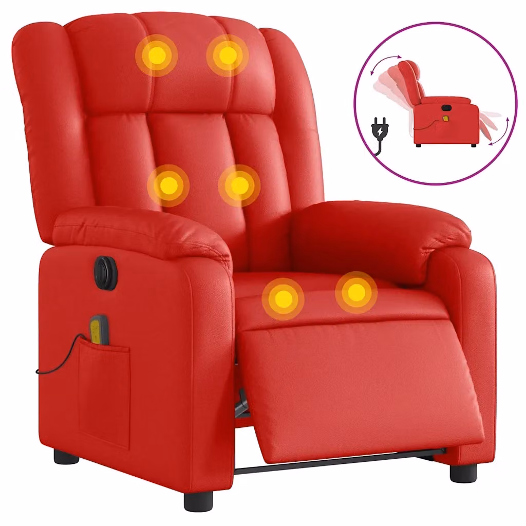 Poltrona relax reclinabile elettrica vidaXL in similpelle rossa con braccioli – 2