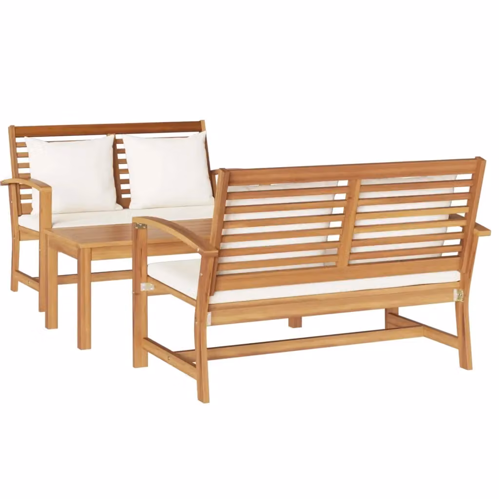 Set Divano da Giardino vidaXL in 3 Pezzi in Legno di Teak Solido Marrone con Cuscini per Esterno – 2